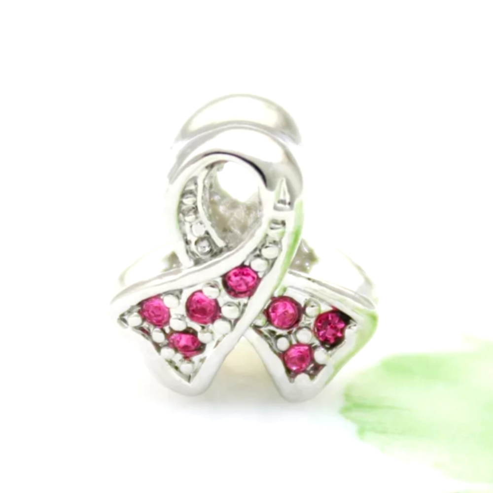 ʕ·ᴥ·ʔ Awareness Pink Ribbon Charm European Bead